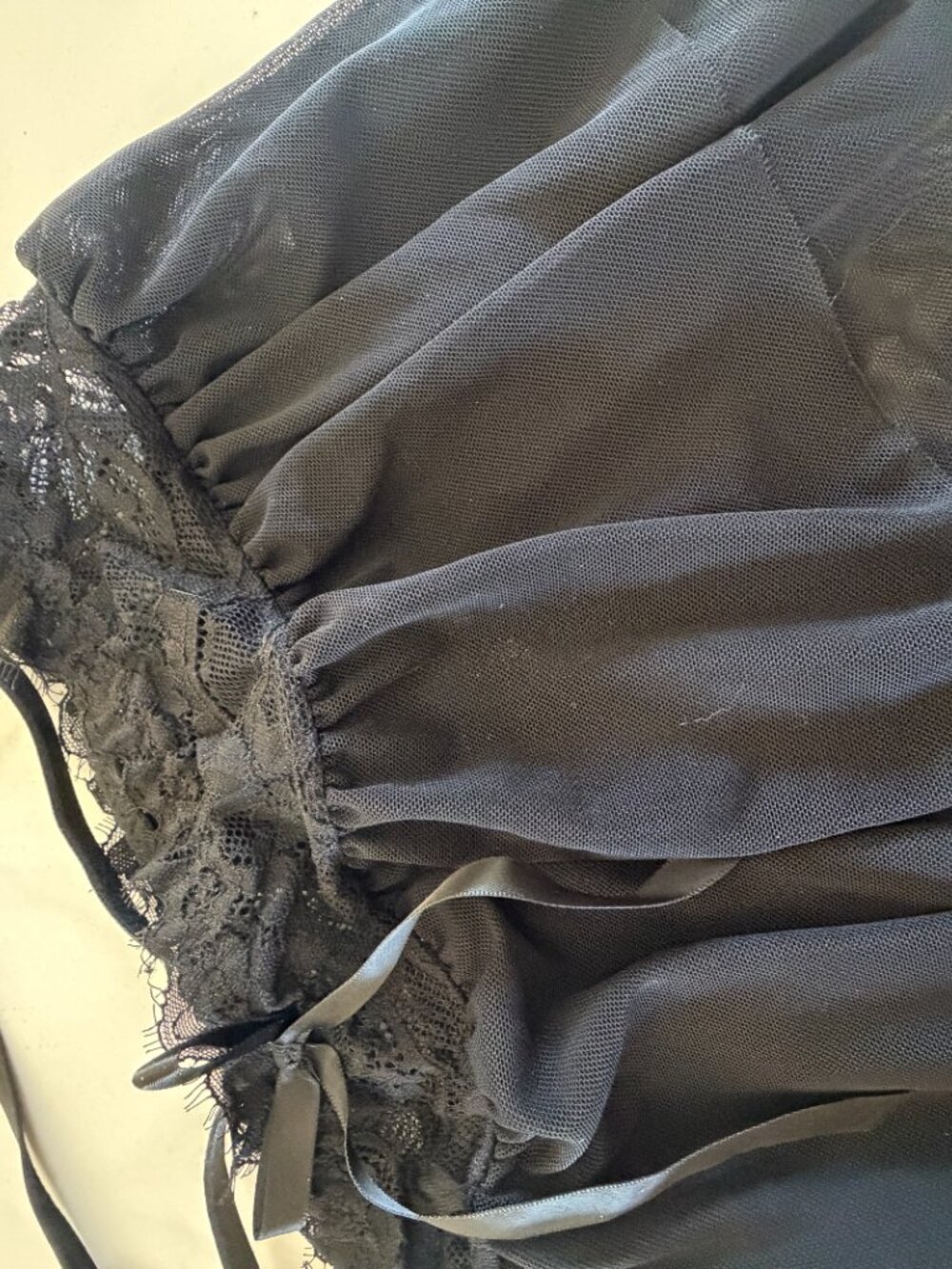 Sexy Black Lace Mesh Babydoll Lingerie Set Ruffle Trim Sheer See Through Nightwe - Picture 11 of 15